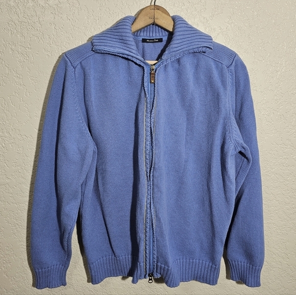 Massimo Dutti Solid Blue Cotton Knit Sweater - Picture 1 of 4